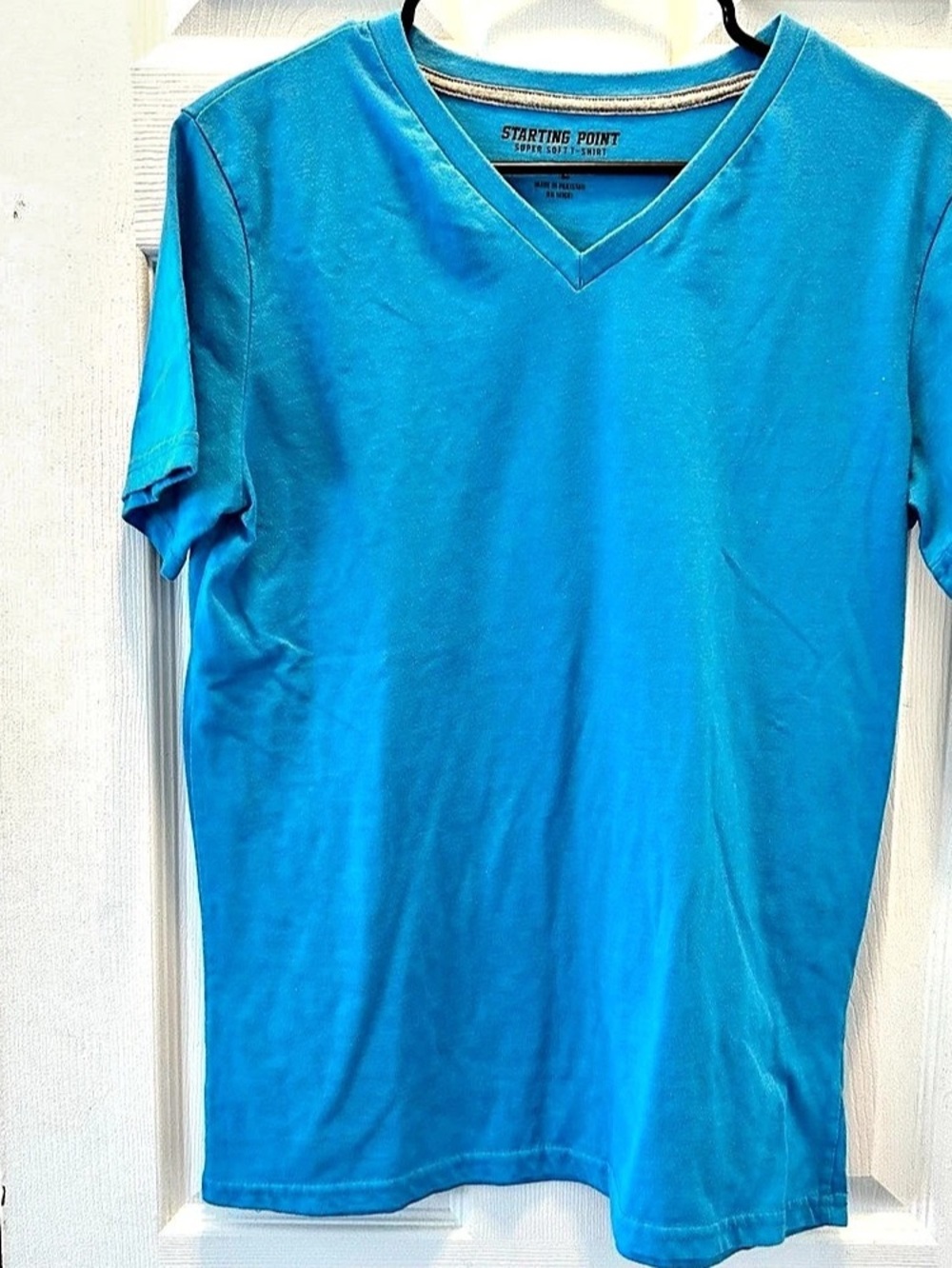 Starting Point Men’s Unisex L Blue Solid V-Neck Short Sleeve T-Shirt Regular